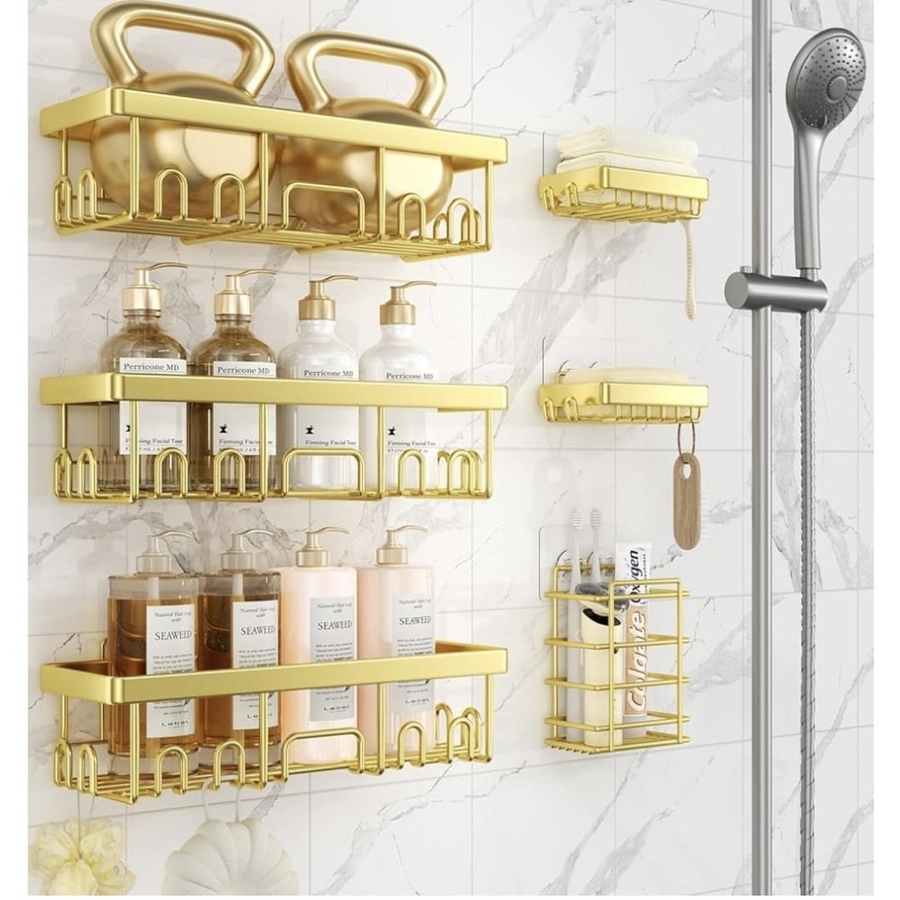 Veken Gold Bathroom Wall Organizer Set Of 6